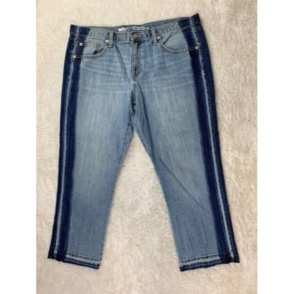 Mossimo Size 14 32r Womens Jeans Boyfriend Crop Stretch Med Wash Raw Hem